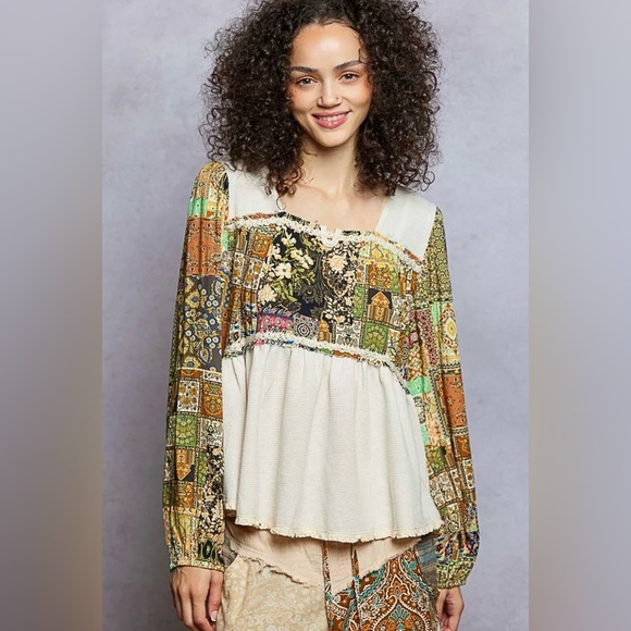 POL Tops - 🌸POL L Bohemian Patchwork Long Sleeve Top P004